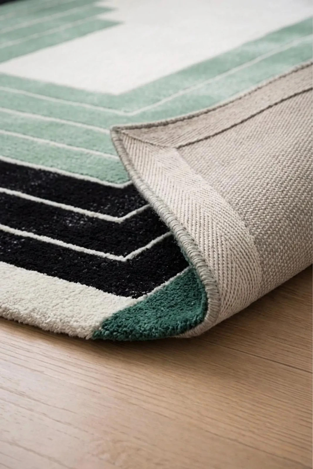 Hand-Tufted Wool Viscose Rug: Modern Sage Green Charcoal Arch Design Carpet Rug