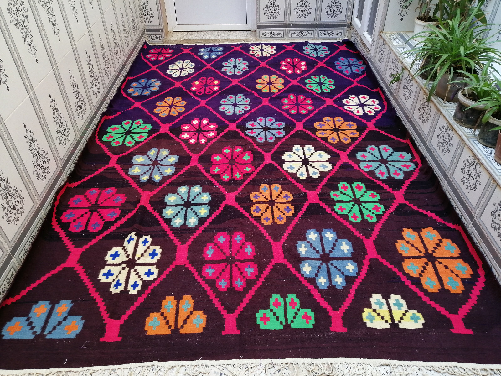 Moroccan Handmade Vintage Rug Wool Tribal Berber Pink Azilal Carpet