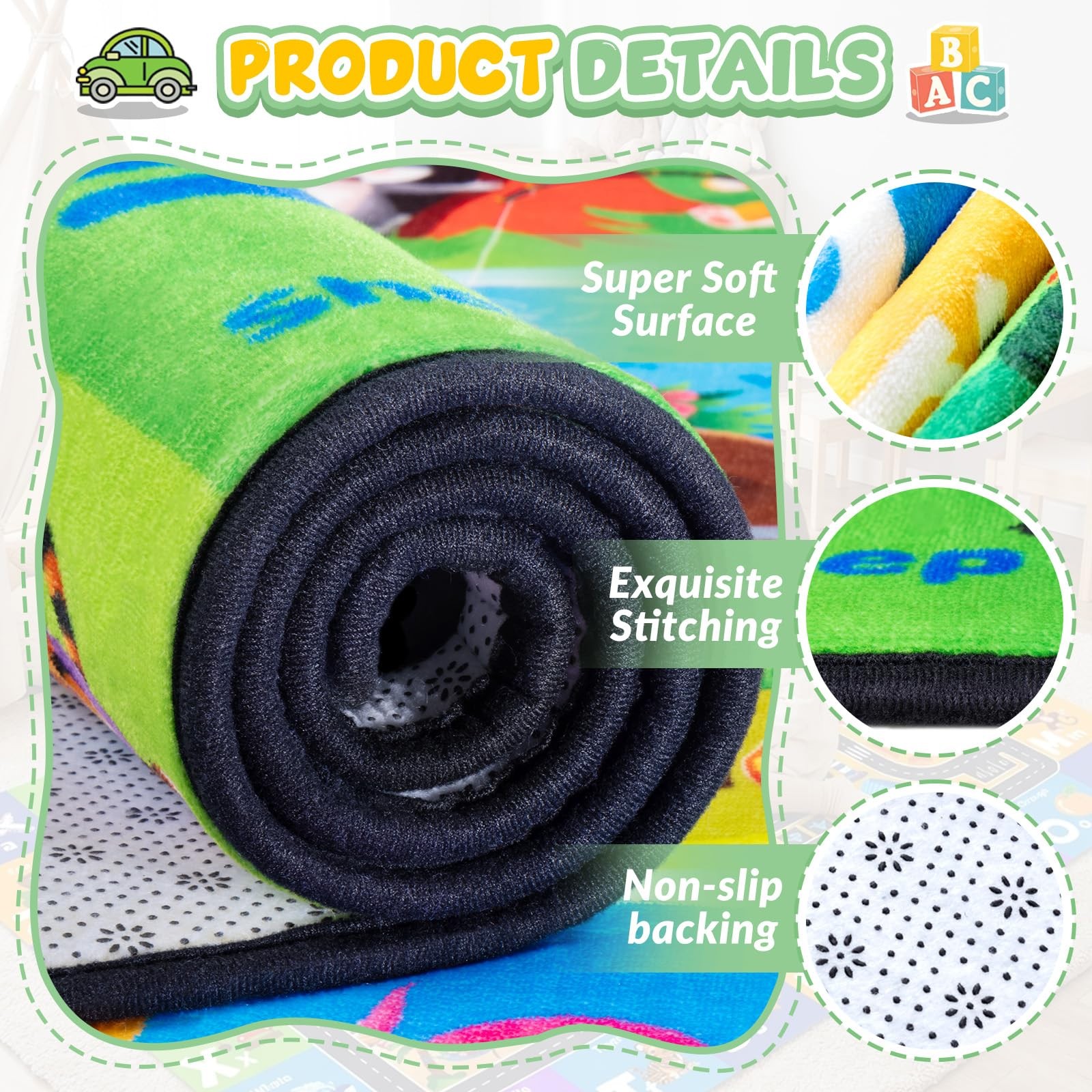 Kids Rug for Playroom 3×5 ft 4×6 ft 5×7 ft 6×9 ft – Soft Non-Slip Educational