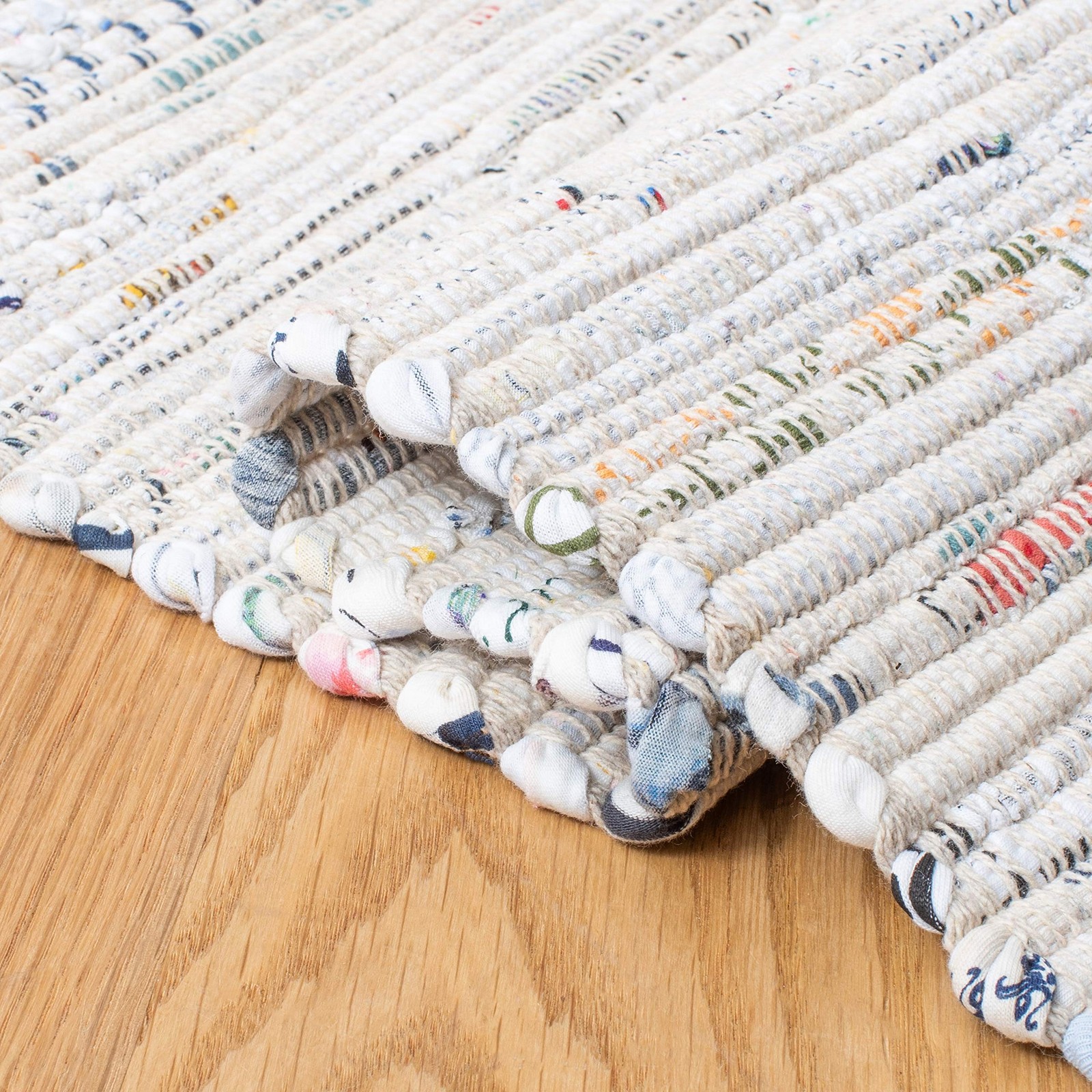 Rag Rug Collection Area Rug – 4′ Square, Ivory & Multi, Handmade Boho Stripe …