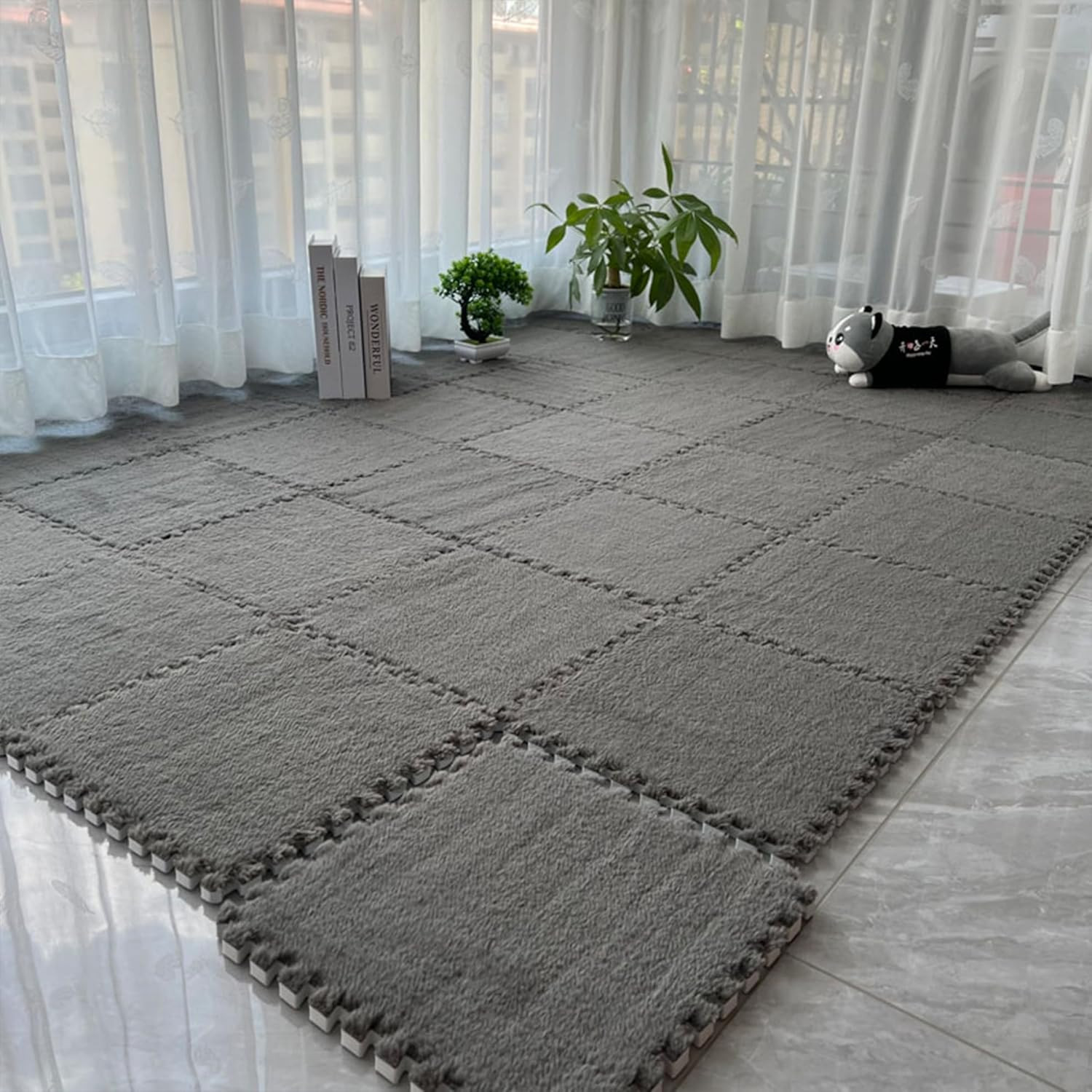 Interlocking Carpet Shaggy Soft EVA Foam Mats Fluffy Square Thickened Plush Tile