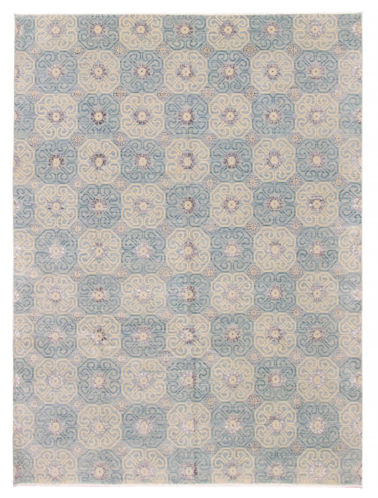 Traditional Light Blue Hand-knotted Area Rug 9’0″ x 12’0″ Oriental Carpet
