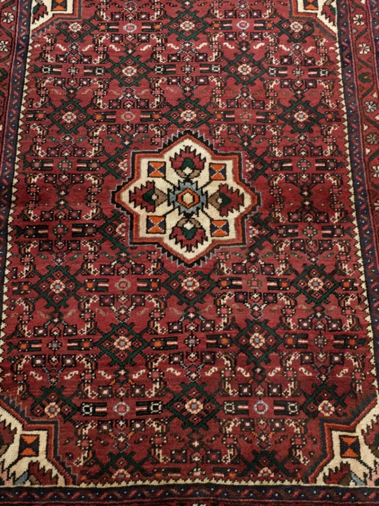 4×5′ Beige Red Traditional Hamaadan Rug 82147
