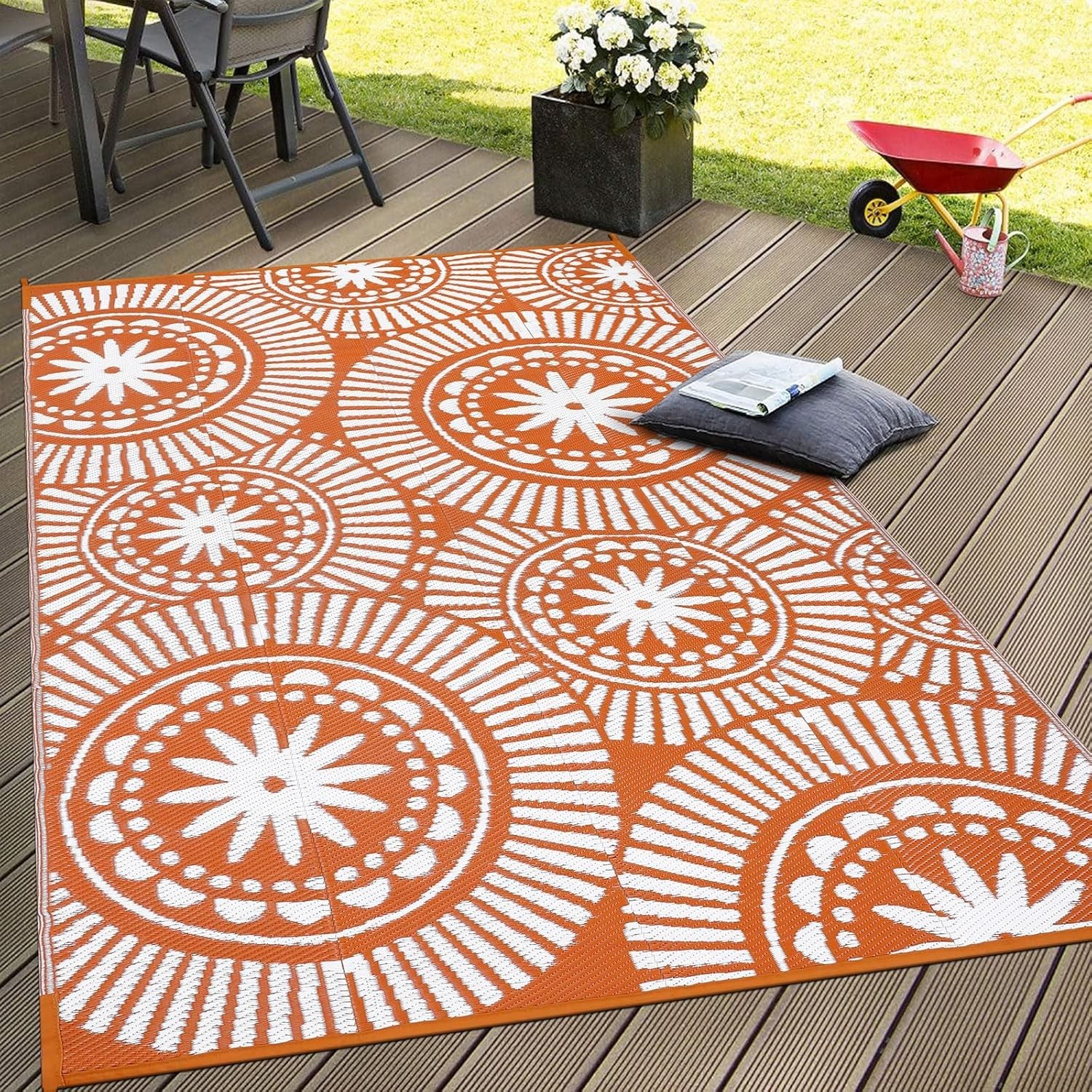 Outdoor Waterproof Plastic Straw Rugs 9×12 Reversible Patio Camping Carpet Mat