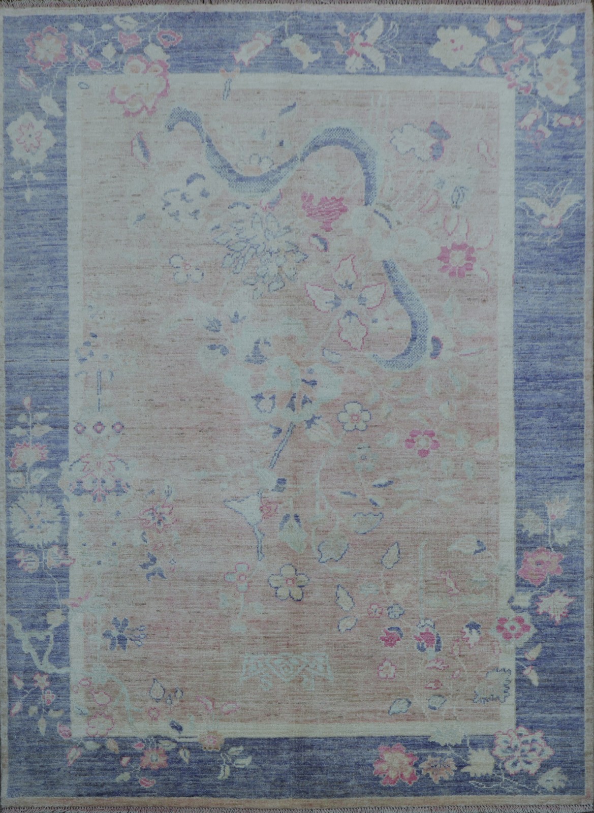 Vegetable Dye Art Deco Area Rug 5×7 Ft Handmade Pink Transitional Wool Carpet