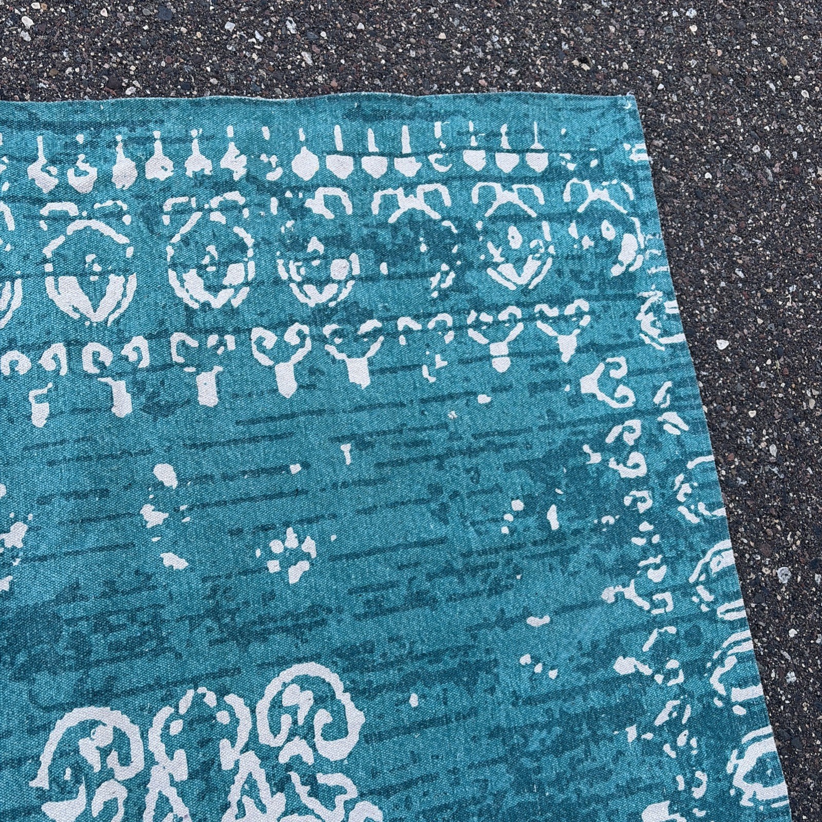 Boho Accent Rug Teal Green Distressed Medallion Floral Cotton Blend 60” L India