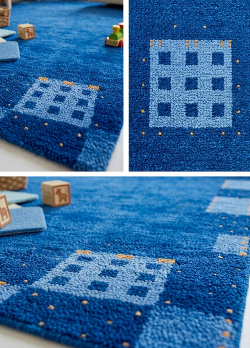 Handloom Gabbeh Wool Rug – Cobalt Blue Sky Minimalist Area Rug for Living Room