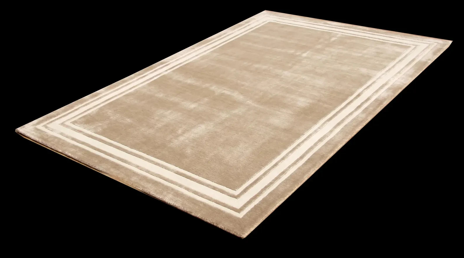 Luxury Hand Tufted Silk Rug, Neutral Beige Border Area Rug, Modern Minimalist