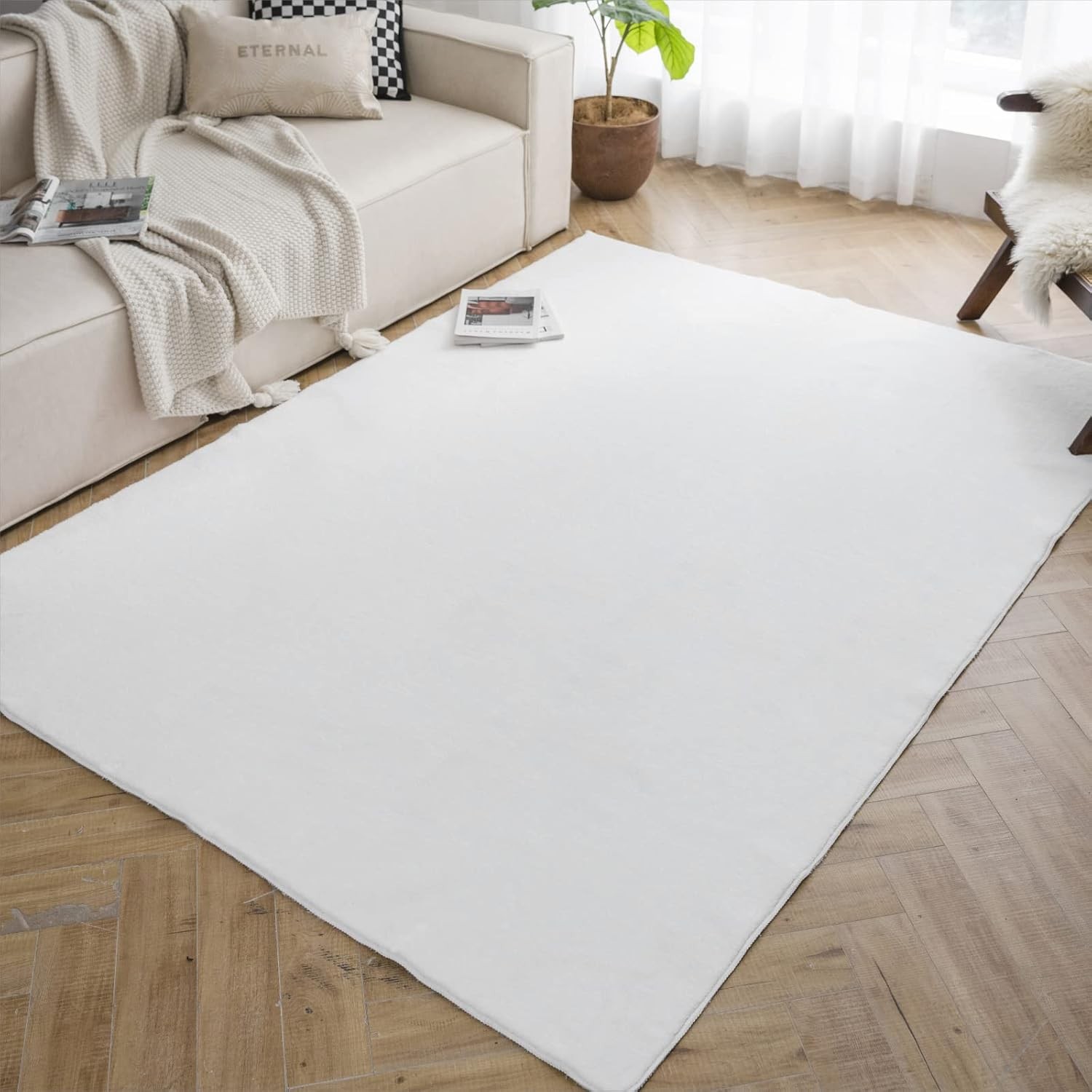 LIVEBOX Large Area Rug 5×7 Feet, Soft White Rugs for Living Room Bedroom, Washab