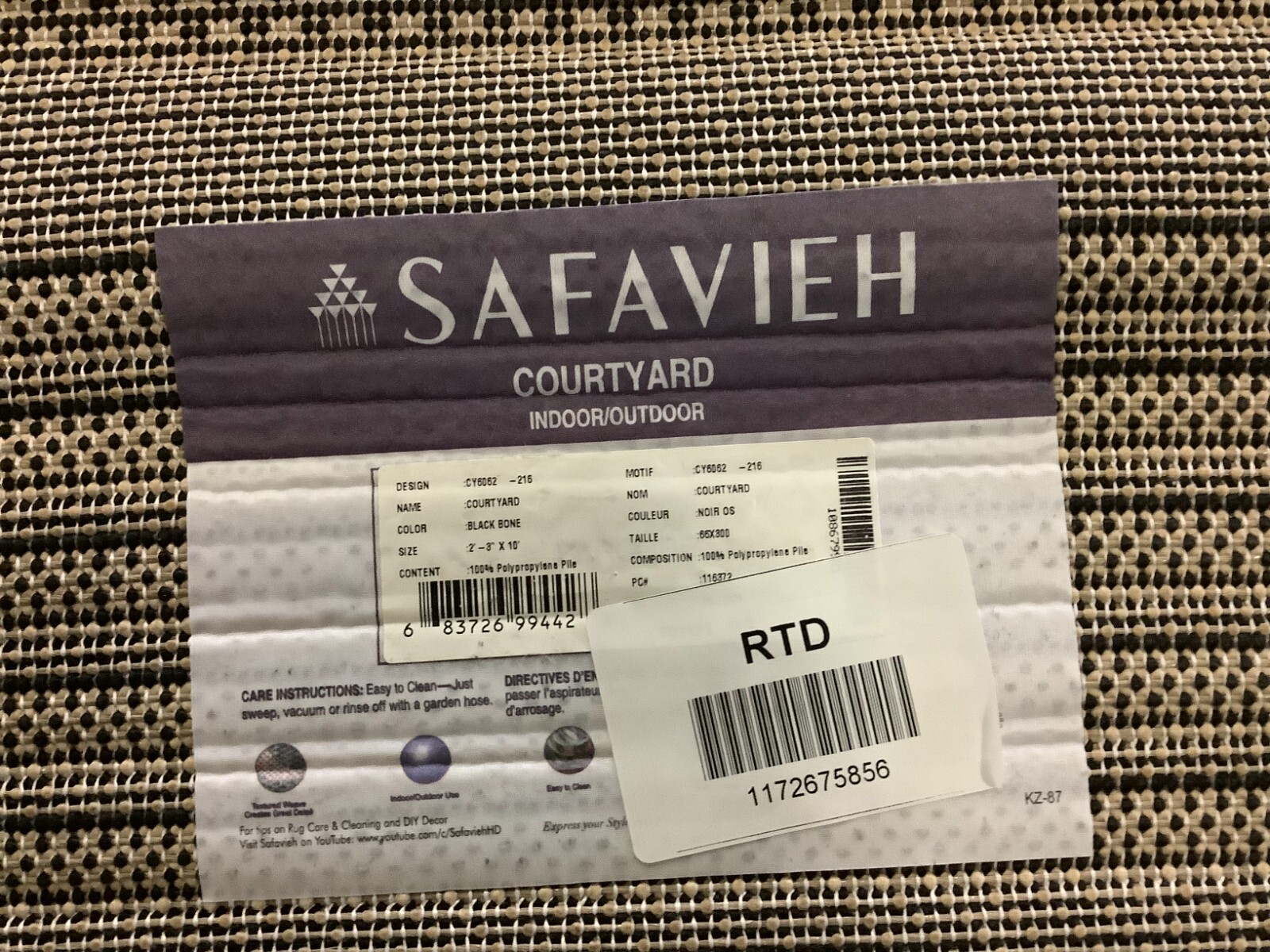 BLACK / BONE 2′-3″ x 10′-0″ Flaw in Rug, Reduced Price 1172675856 CY6062-216-210