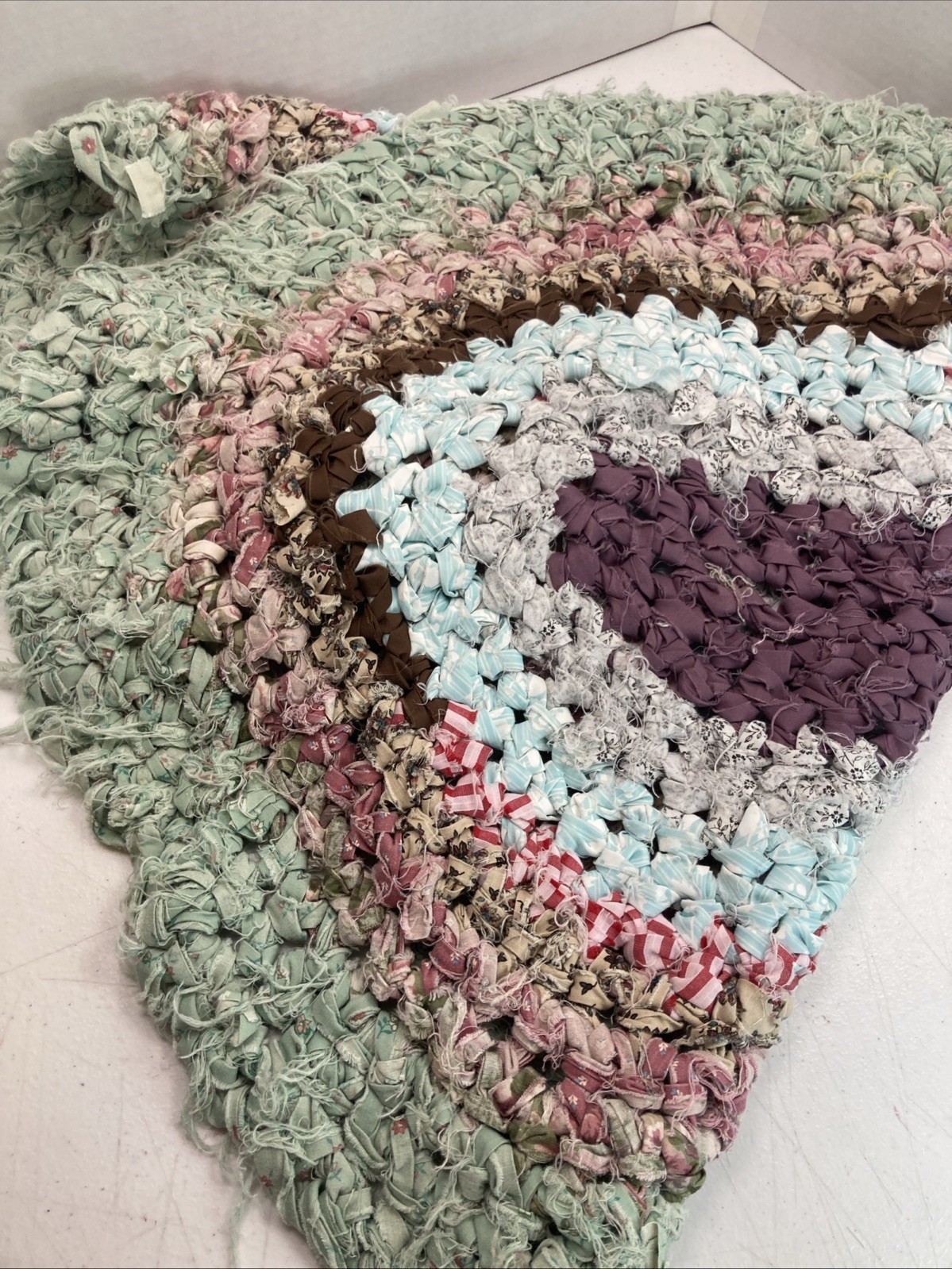Multi-color Oval Hand Braided Reversible Area Rug 23” X 45” Seafoam Green Pink