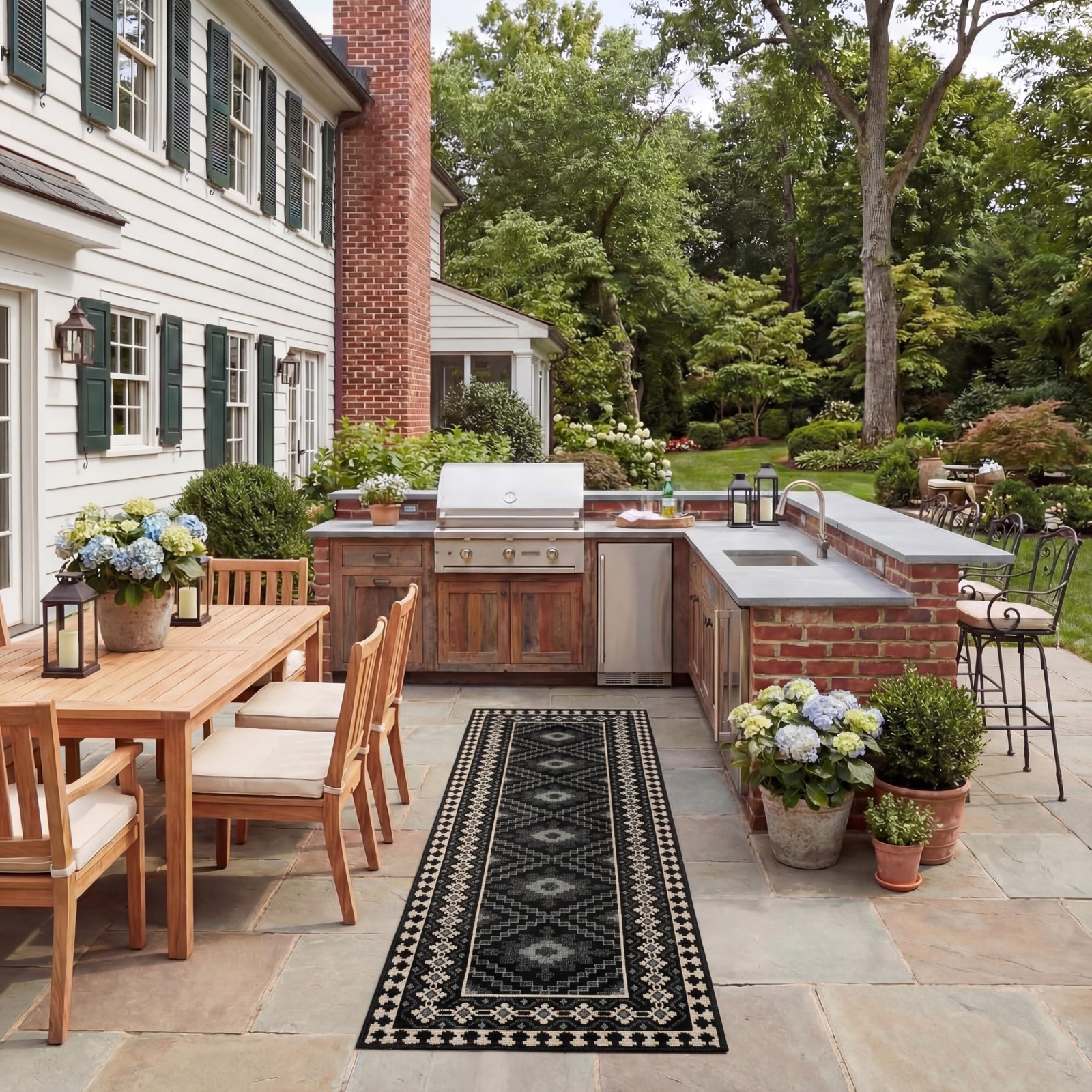 Washable Rug Outdoor Veranda Collection – 2’3″ x 6’7″ Runner, Black & Cream, …