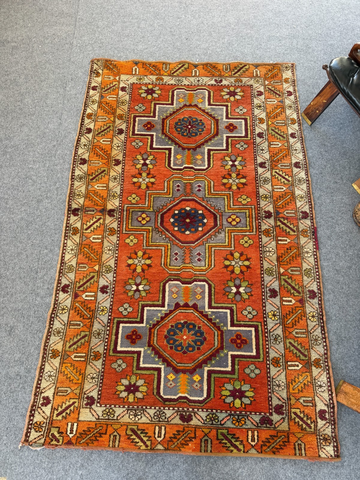 Vintage Caucasian Rug 4×7 Handmade Wool Rug Geometric Tribal Medallion Kazak Rug