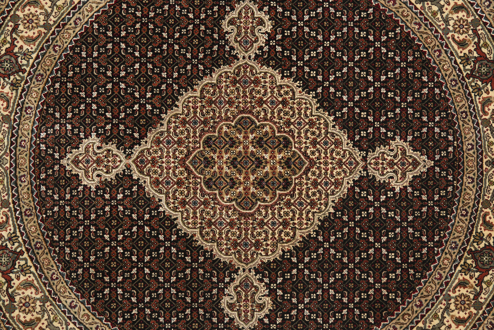 5 x 5.4 Round Wool and Silk Mahii Tabriiz Herrati Rug Black #F-4216