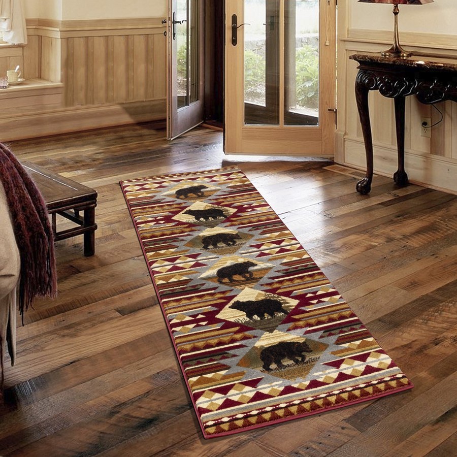 Conrad Home Cabin Life 2’7” x 7’3” Lodge Runner, Red SW/Bears – CBL30012-7