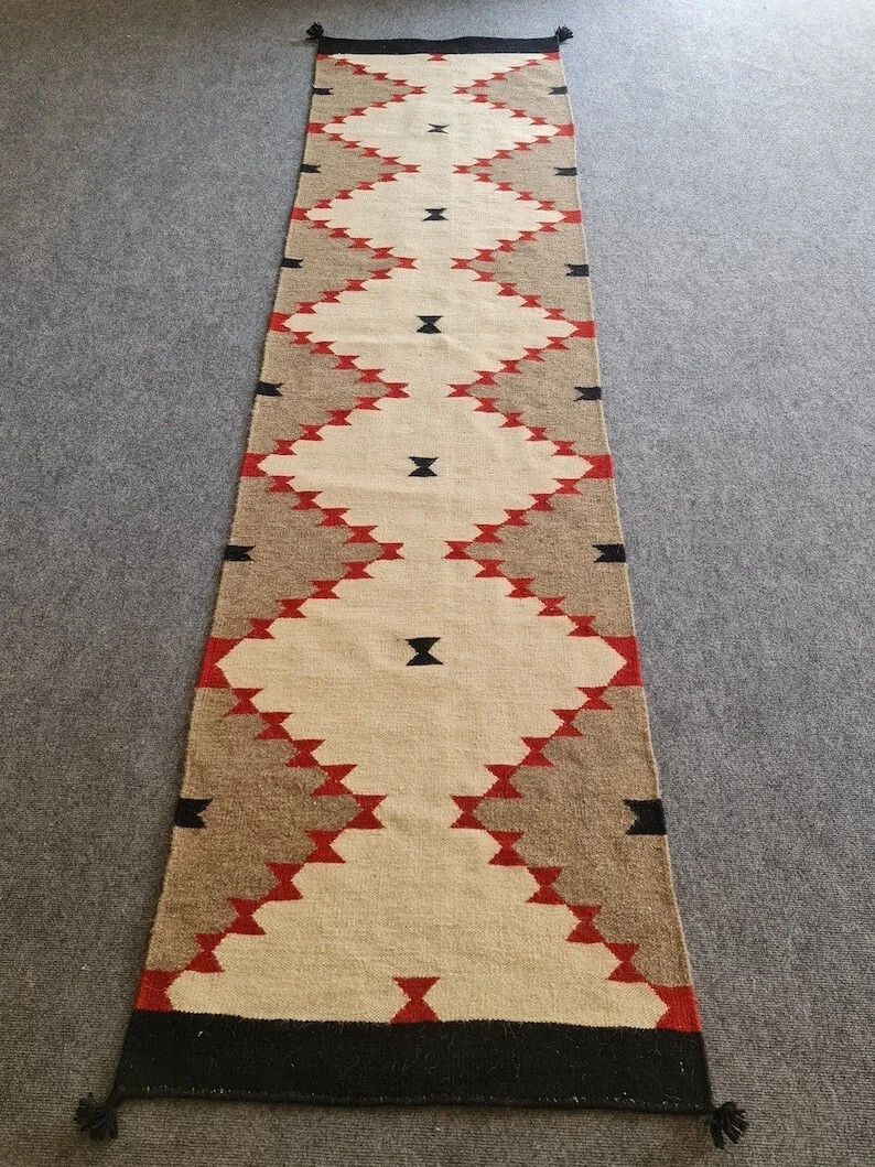 Southwestern Navajo kilim wool Rug Native American Tribal Aztec Hallway Runner