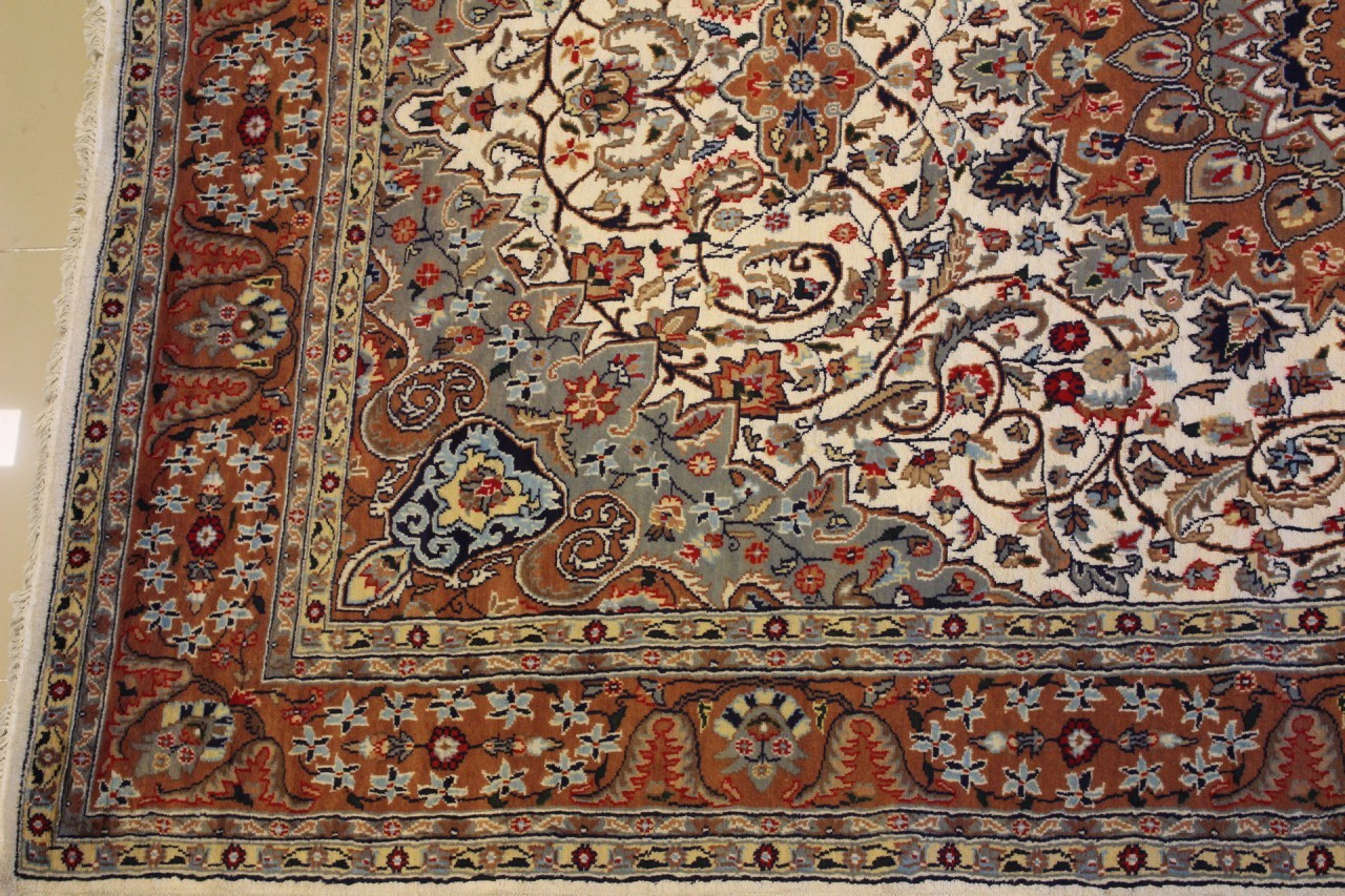 Rugstc 7×10 Senneh Pak Persian Ivory Rug, Hand-Knotted,Ispahan with Silk/Wool