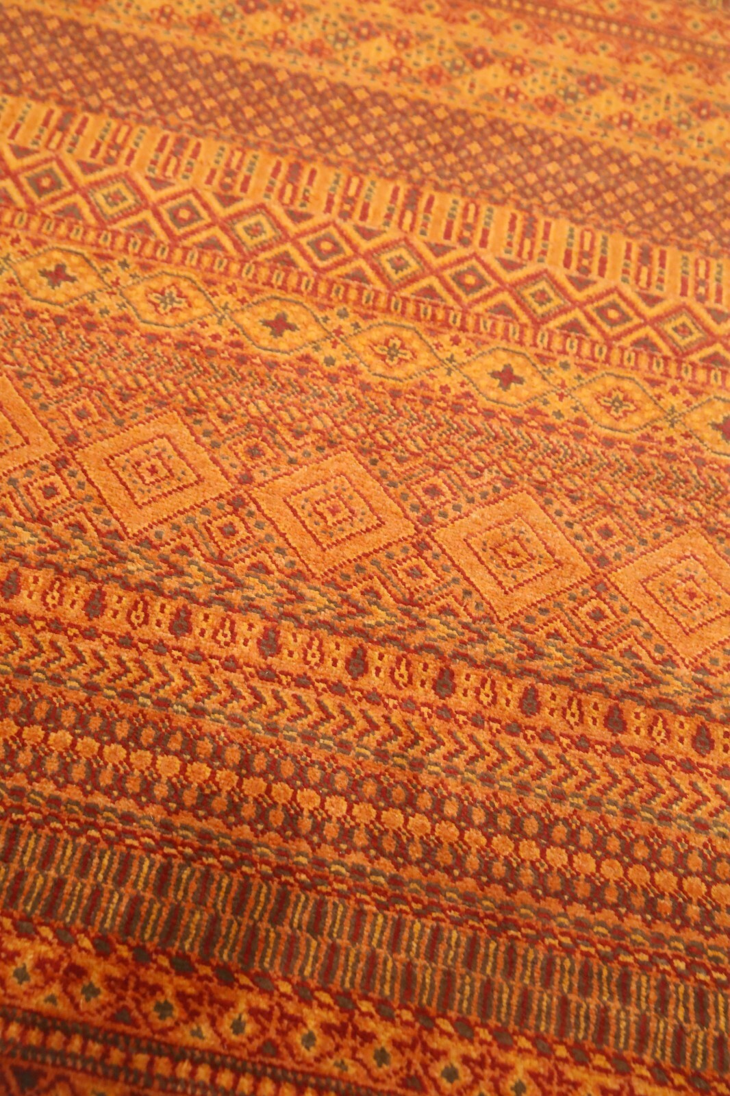 3×5 Feet Orange Afghan Hand Knotted Geometric Authentic Wool Area Rug