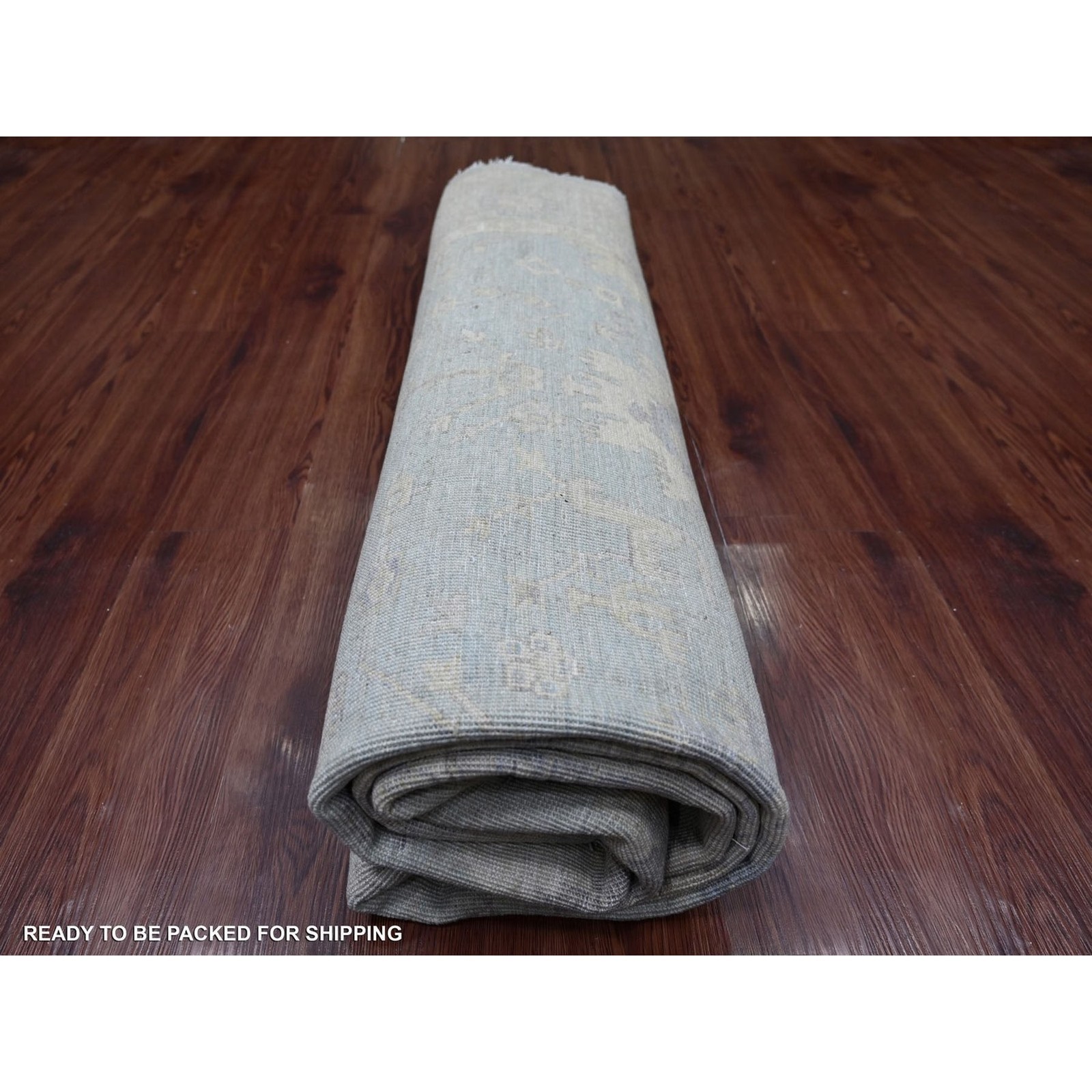 7’9″x7’9″ Blue Washed Out Peshawar Hand Knotted Wool Round Oriental Rug 22960