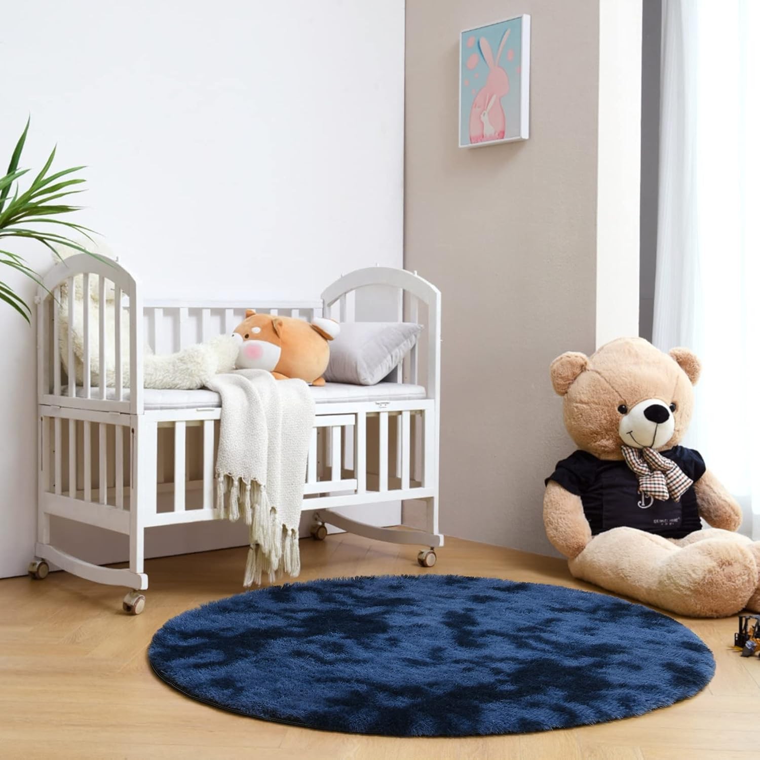 duduta Navy Blue Fluffy Round Rug 4×4 ft, Tie-Dyed 4x4ft, Tie-dyed