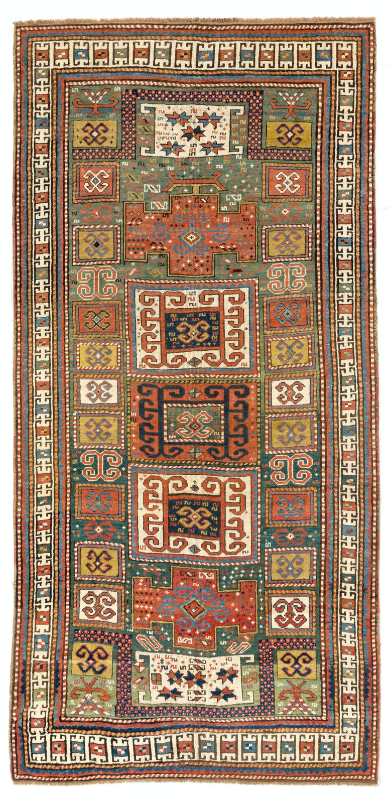 4.2×8.6 Ft Antique Caucasian Karatchoph Kazak Rug, circa 1875