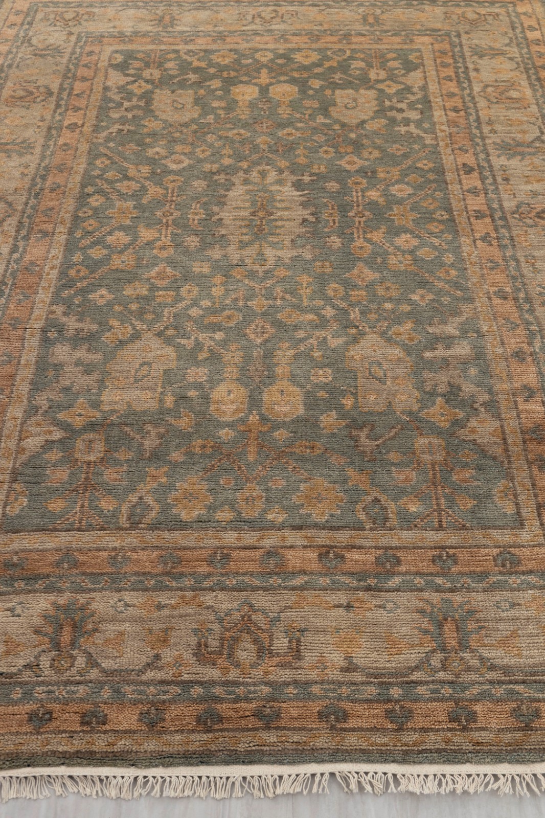 6×9 Olive Green Rust Turkish Style Inspired Hand Knotted Oushak Wool Rug