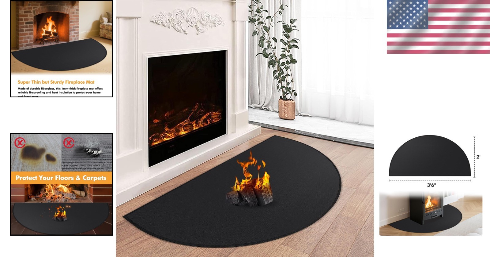 Fireplace Rug Fireproof Hearth Mat Indoor Outdoor Shield 42×24 Inch