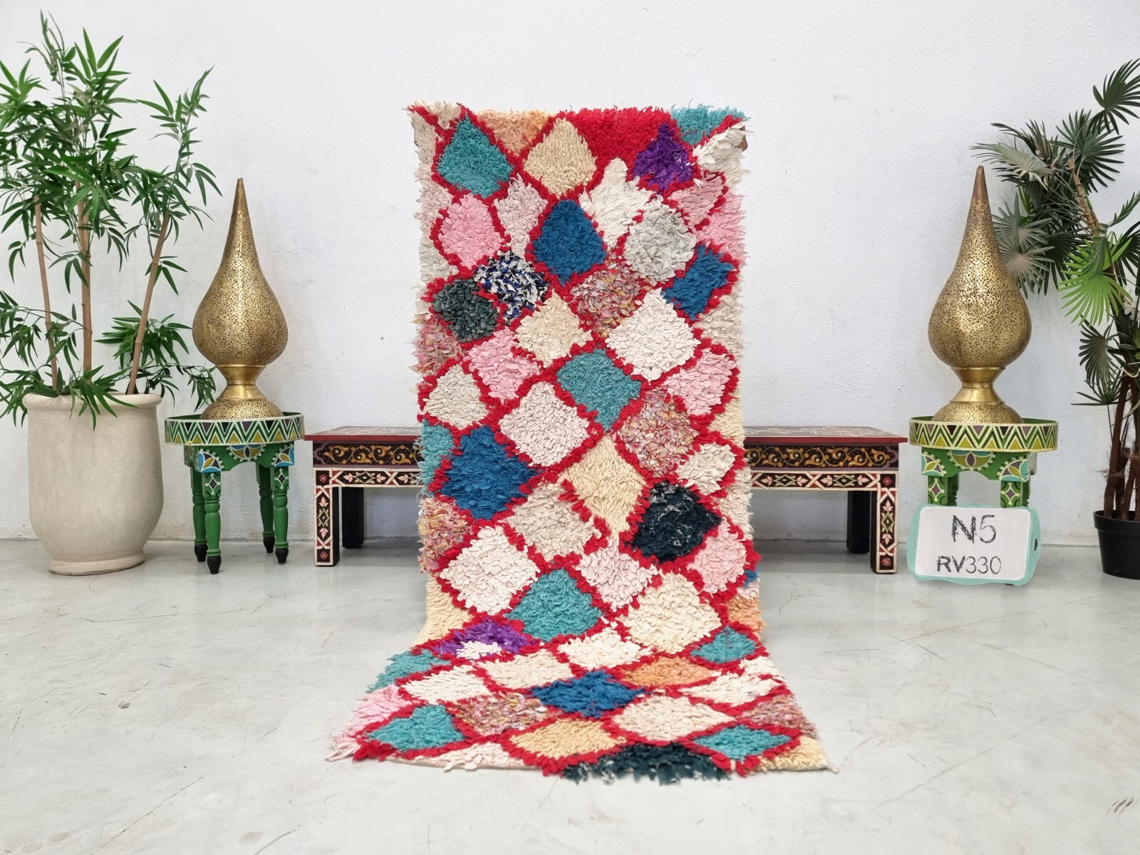 Moroccan Handmade Vintage Boucherouite 2’6×5’9 Berber Red &White Cotton Rug