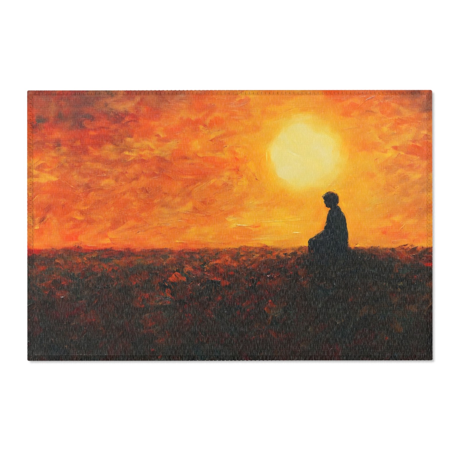 Sunset Meditation Area Rug Orange Silhouette Spiritual Zen Floor Mat Bedroom