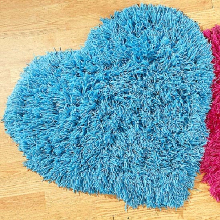 AQUA BLUE HEART SHAGGY THROW RUG 30″ NEW MACHINE WASHABLE DELUXE HEAVY NEW