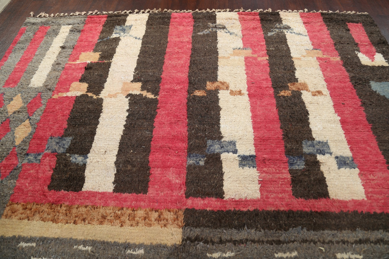 Abstract Moroccan Rug 10×15 Ft Handmade Large Geometric Wool Carpet Living Room