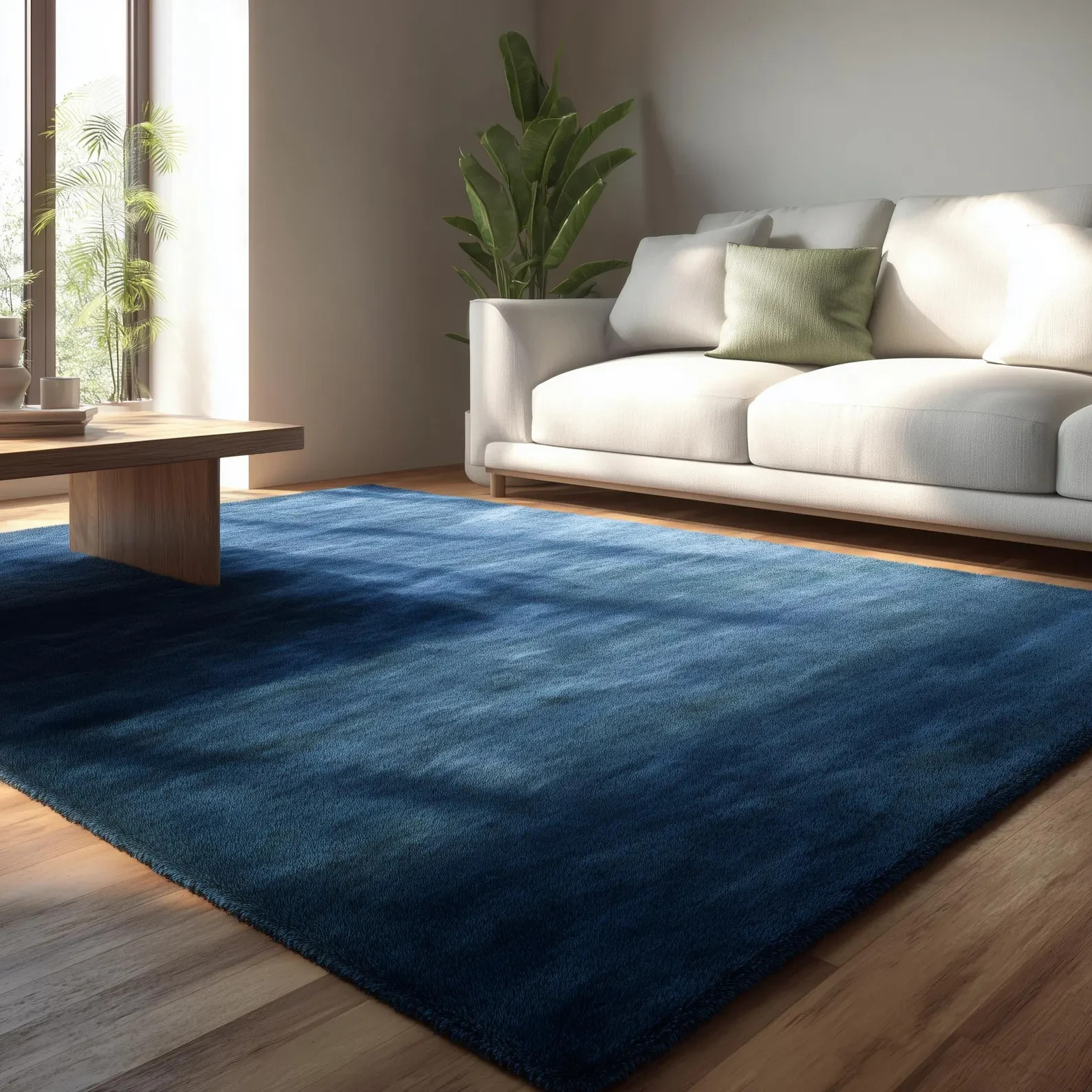 Solid Blue Hand Tufted Wool Rug Minimalist Modern Decor