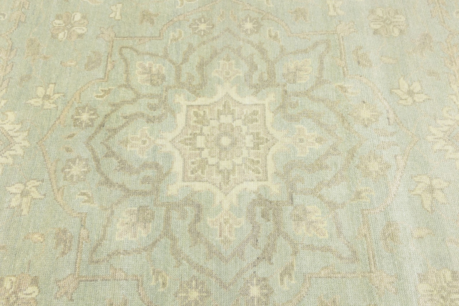 Handmade Floral Transitional Round Oriental Rug Muted Aqua Green Carpet 10X10 ft
