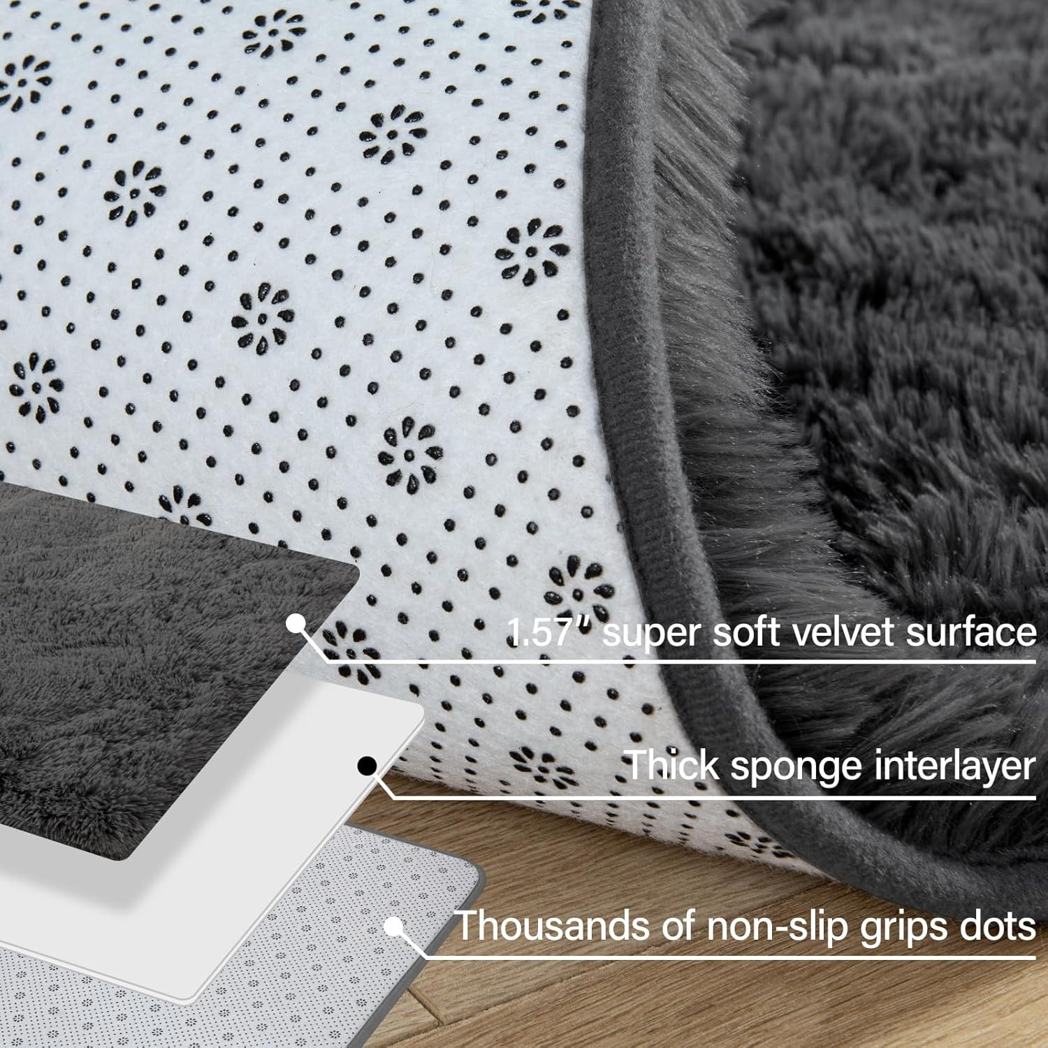 Large Dark Grey Shaggy Rug 9×12 Feet – Soft Non-Slip Plush Area Carpet
