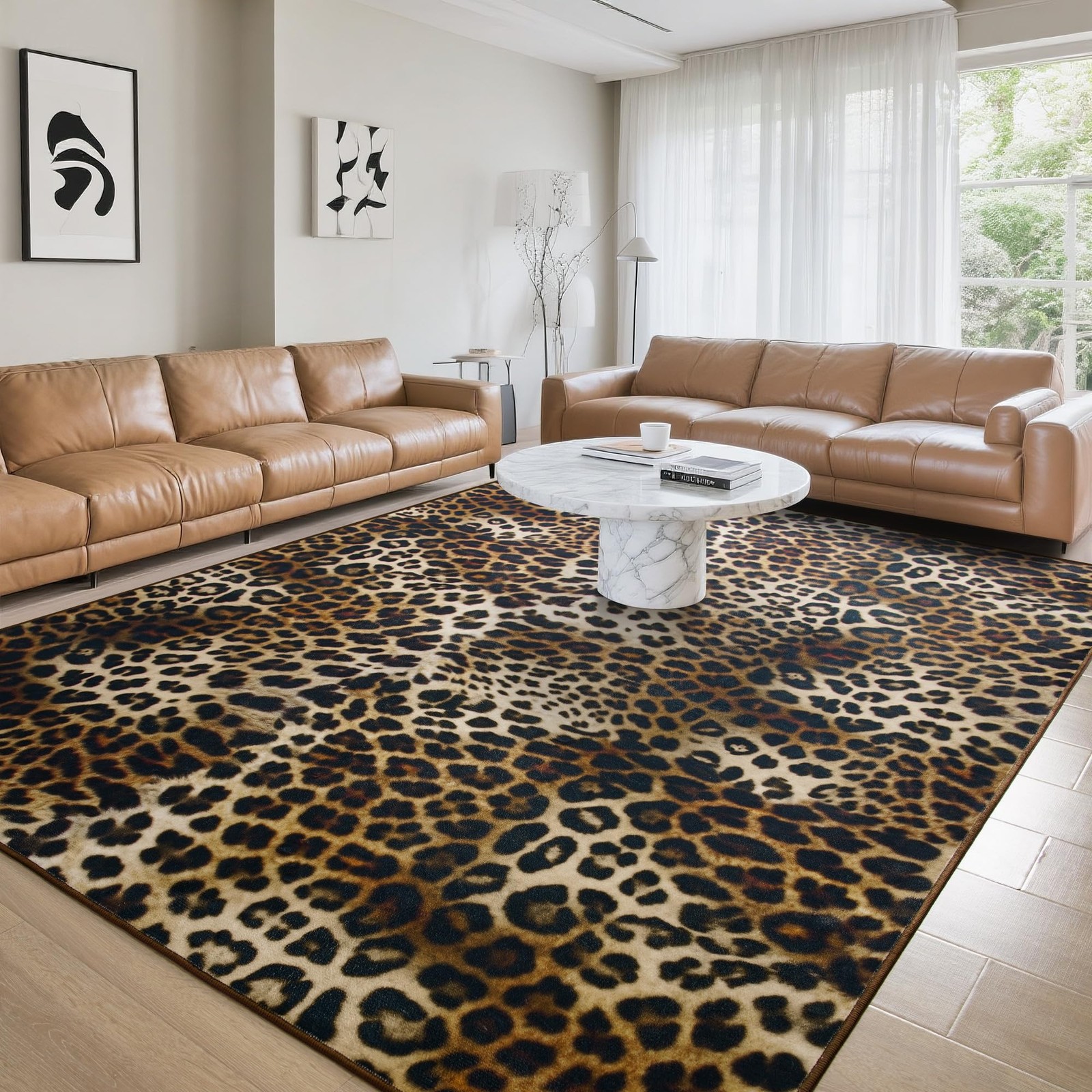 Foxmas Leopard Area Rugs For Living Room 4X6 Feet Machine Washable Cheetah
