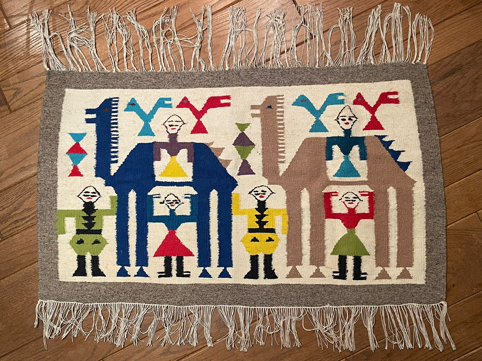 1960s Mid Century Bright Colored Handmade Vintage Tunisian Berber Kilim Tapestry