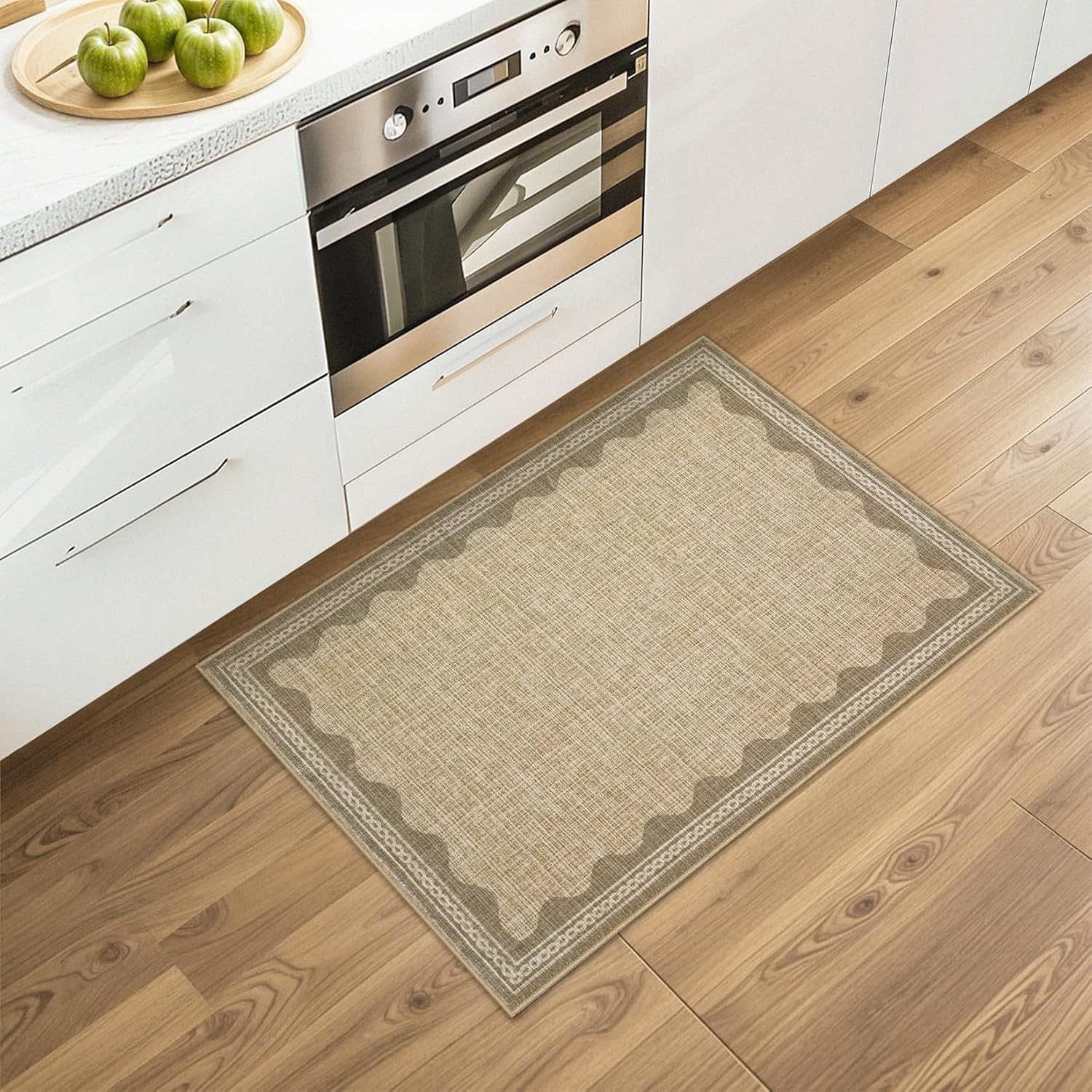 Scalloped Rug 2×3 Rugs for Entryway, Digital Print Solid Jute Rugs Small Area