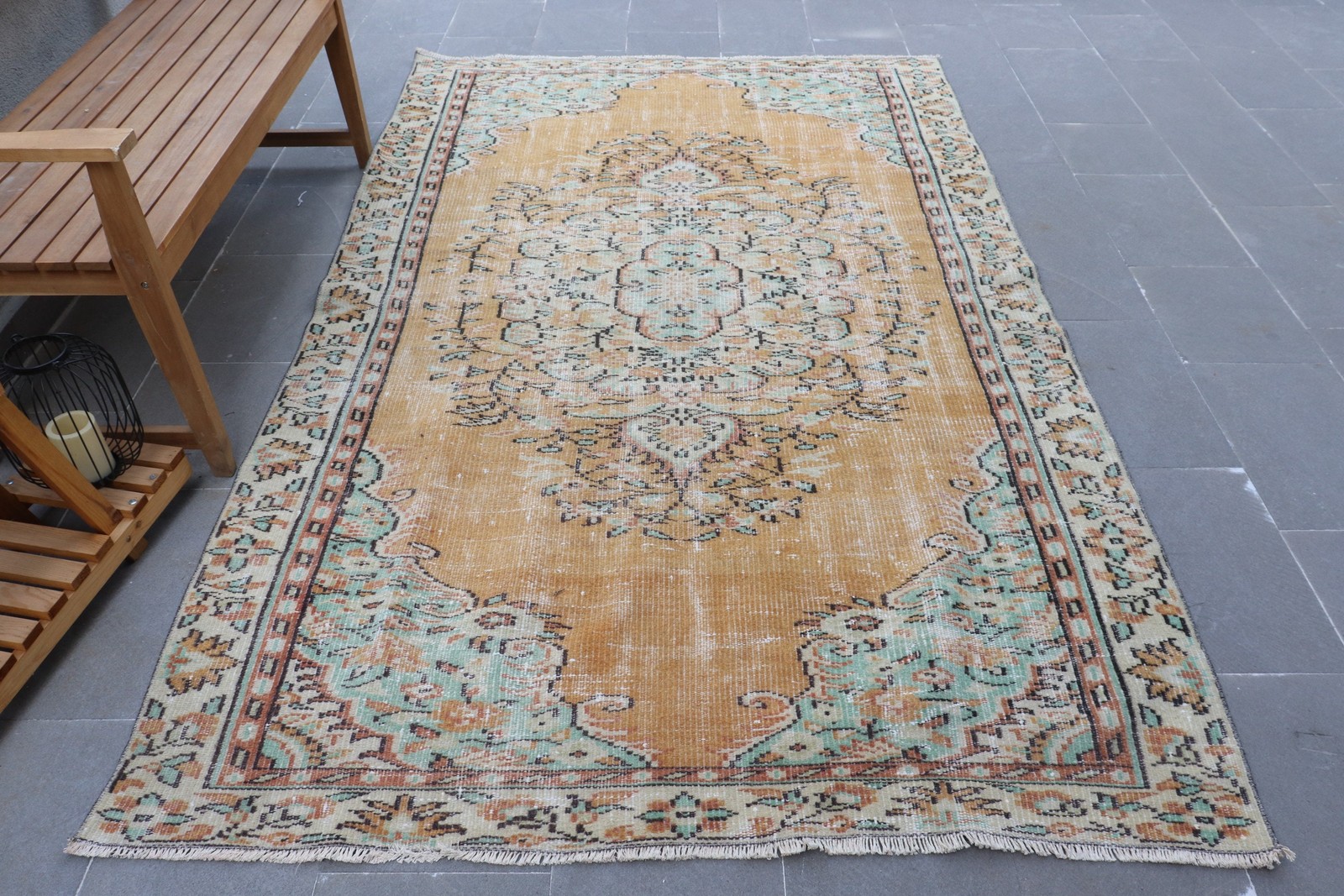 5,4×8,7 ft Rug, Turkish Vintage Rug, Brown Green Floral Wool Rug