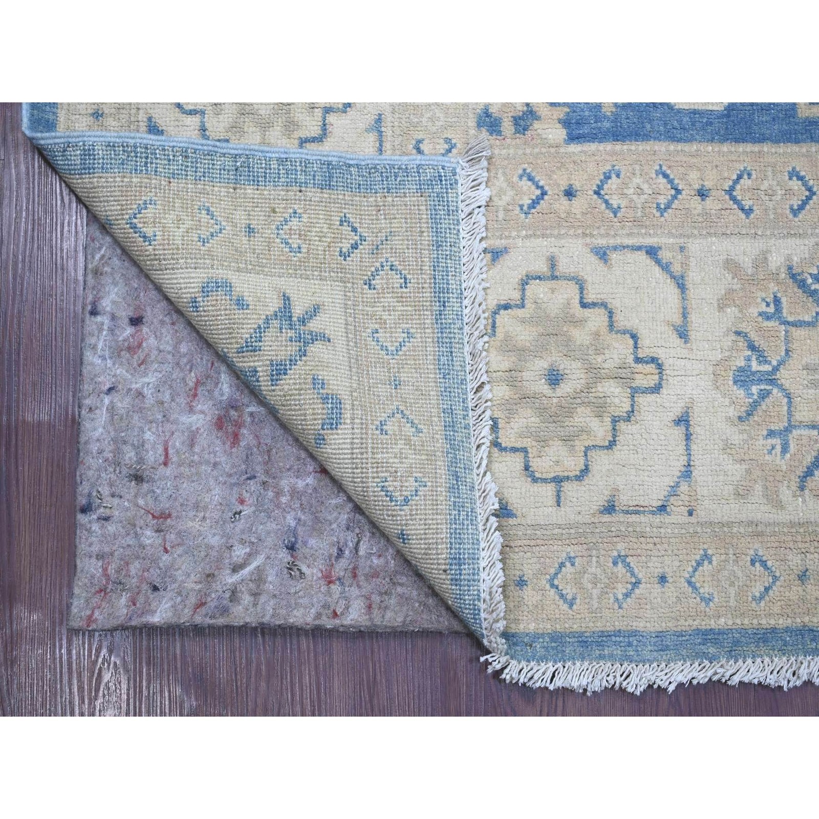 6’x8’10” Blue Vintage Look Kazak Geometric Elements Wool Hand Knotted Rug 21784