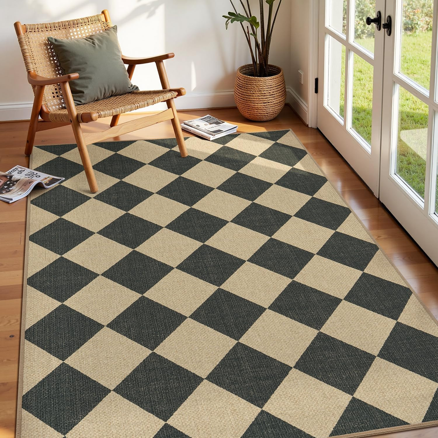 Lessymo Checkered 3X5 Outdoor Patio Rug, Washable Easy Jute for Entryway | Indoo