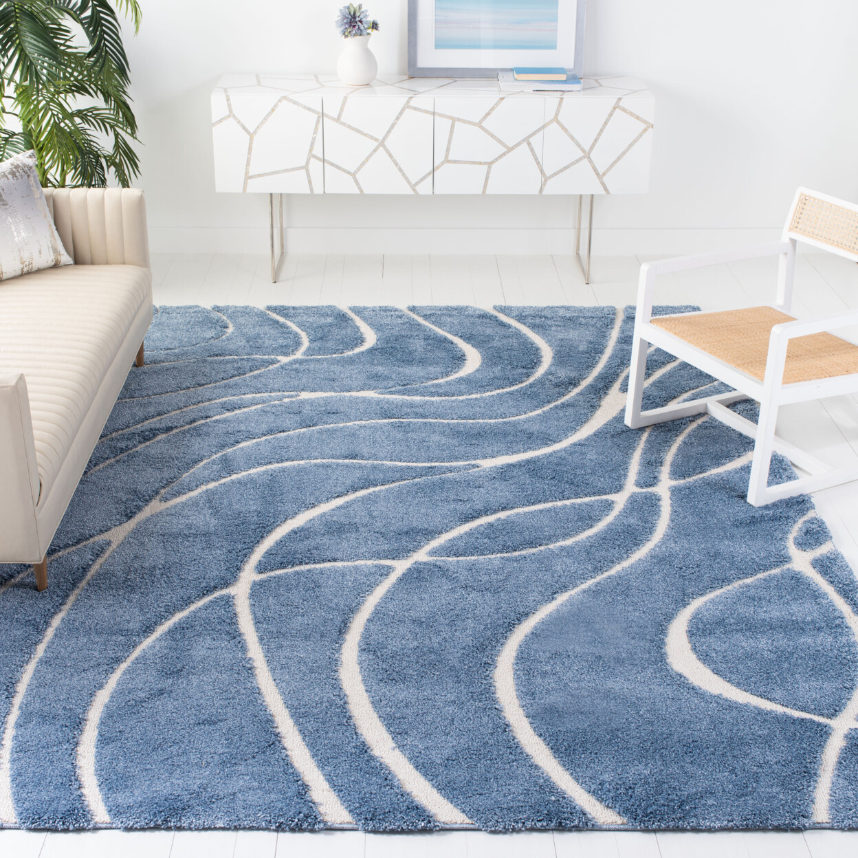 SAFAVIEH Florida Shag SG471-6011 Light Blue / Cream Rug