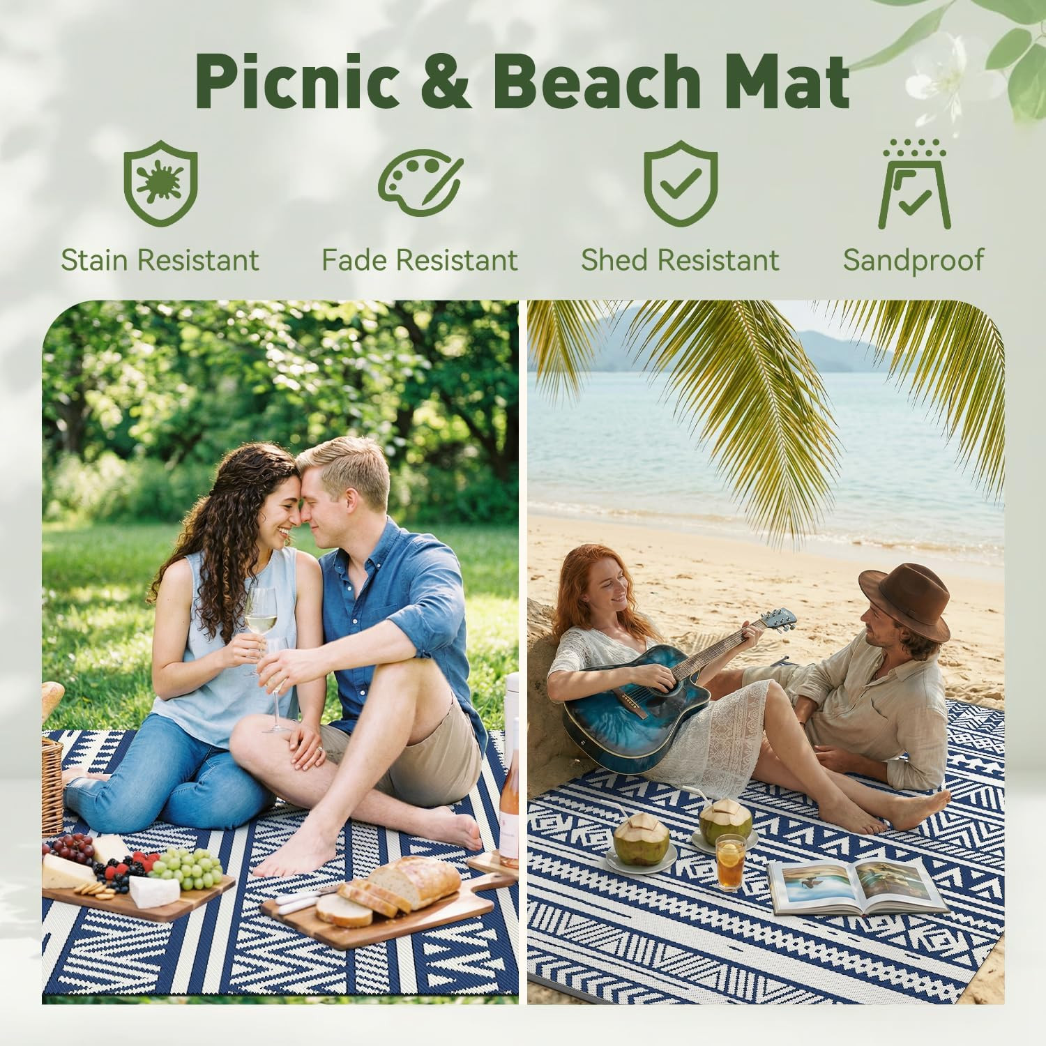 MontVoo-Outdoor Rug Carpet Waterproof 5×8 ft Reversible Patio Rug RV Camping Rug