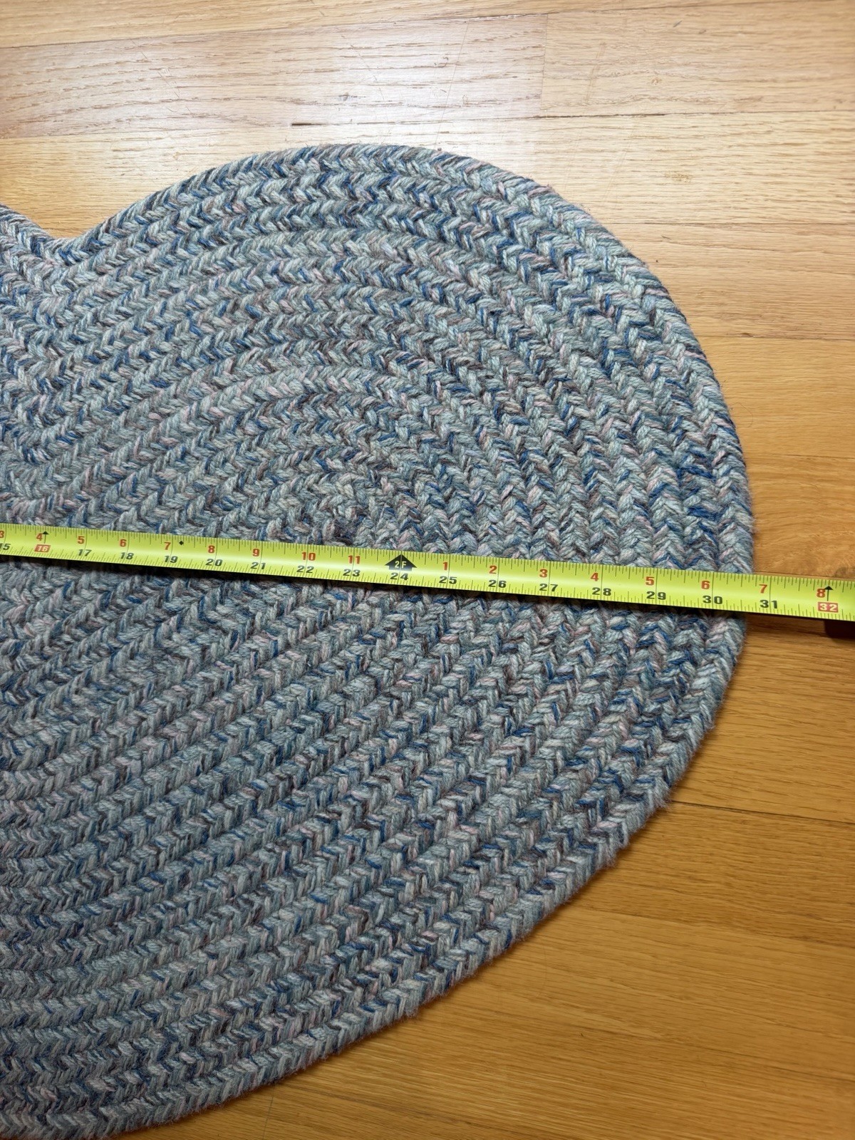 Braided Jute Heart Shaped Area Rug Blue 30” X 22” Reversible 1990’s Vintage