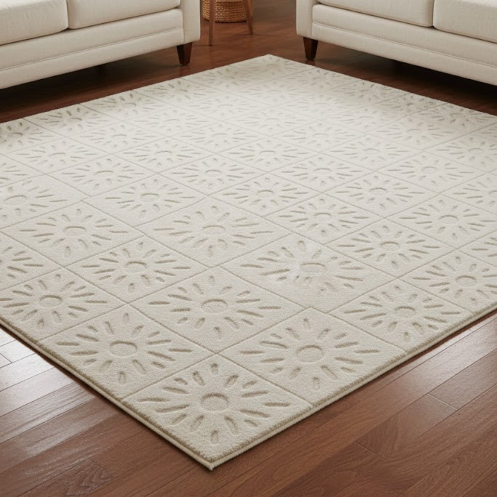 Modern Hand Tufted Wool Area Rug Sunburst Geometric Cream Gray 5X9,8X12 Carpet