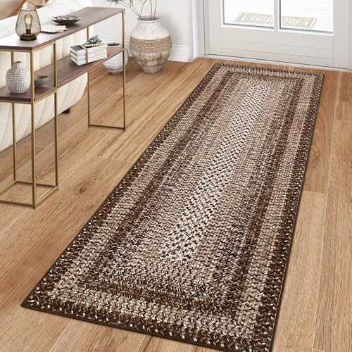 Printed Washable Rugs Runner 2×6 Rug for Living Room Bathroom Rugs Dark Brown