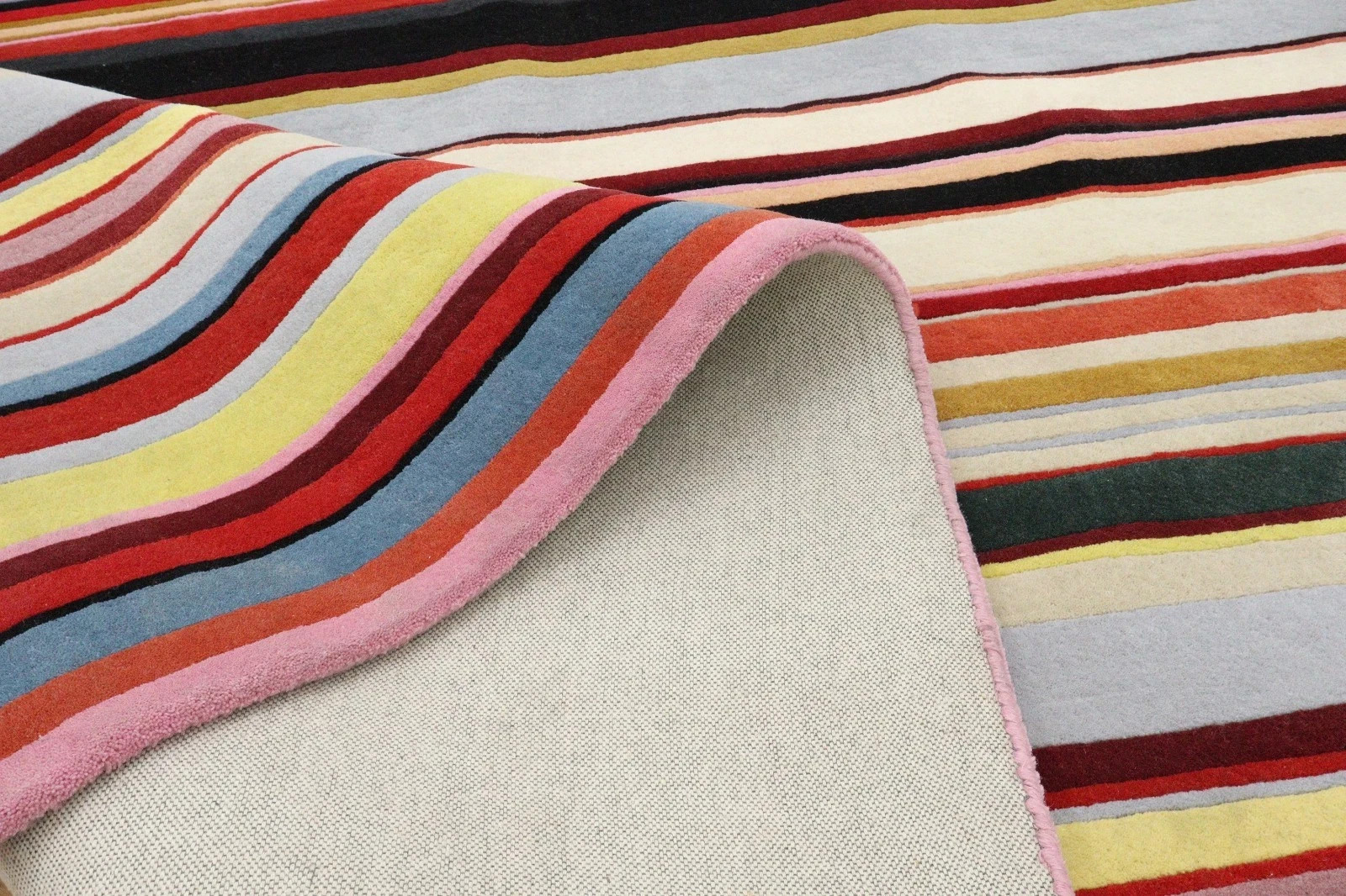 Hand Tufted Wool Multicolor Striped Rug 8×10 Large Area Carpet Handmade Modern