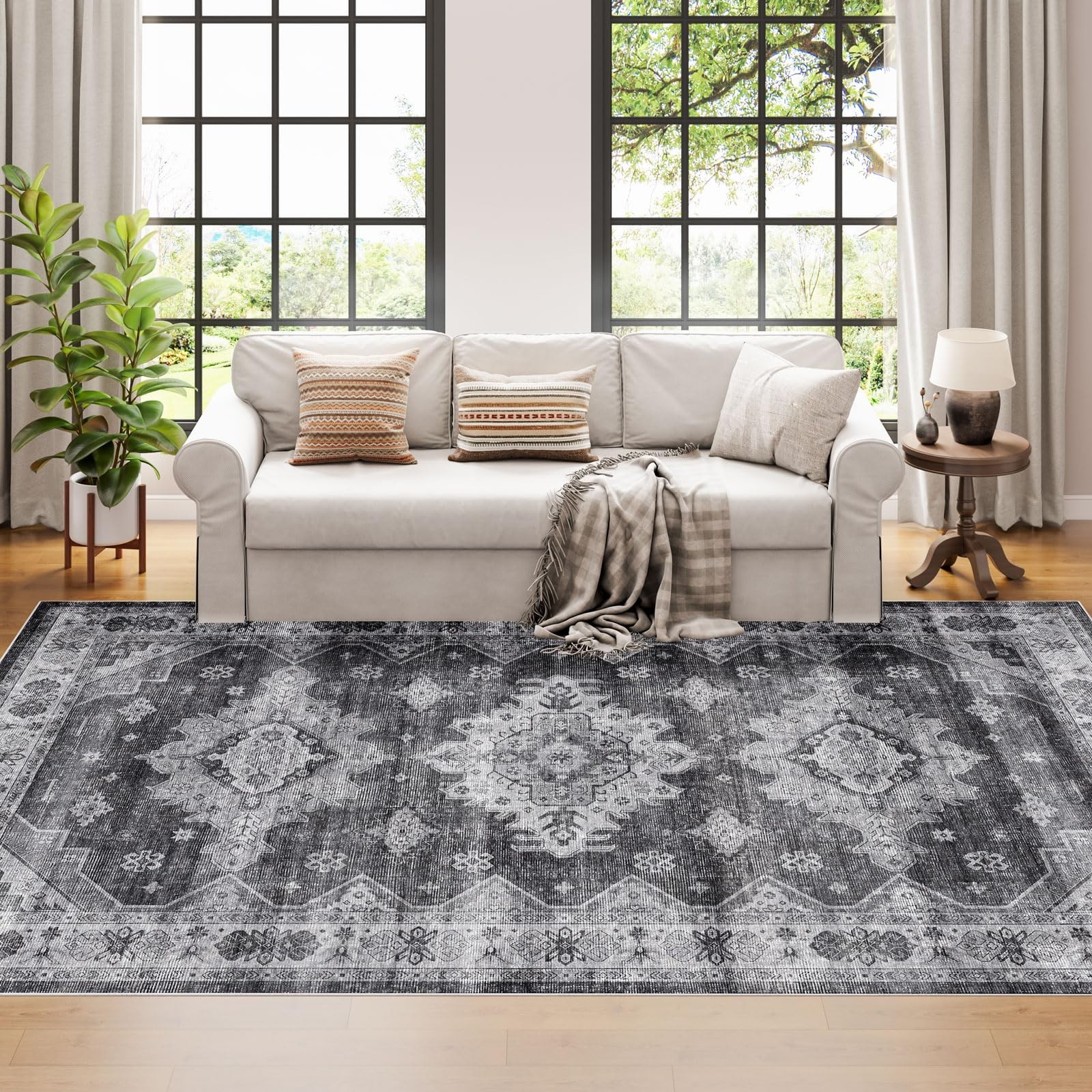 Dripex Washable Area Rug 6×9 Living 6′ x 9′ (Rectangular), Charcoal/Black