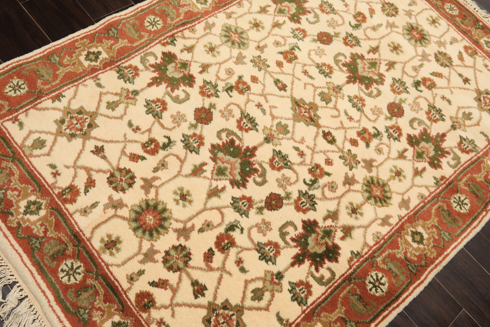 4×6 Hand Knotted Wool Ivory, Rust Indo Kashaan Traditional Plush Pile Area Rug