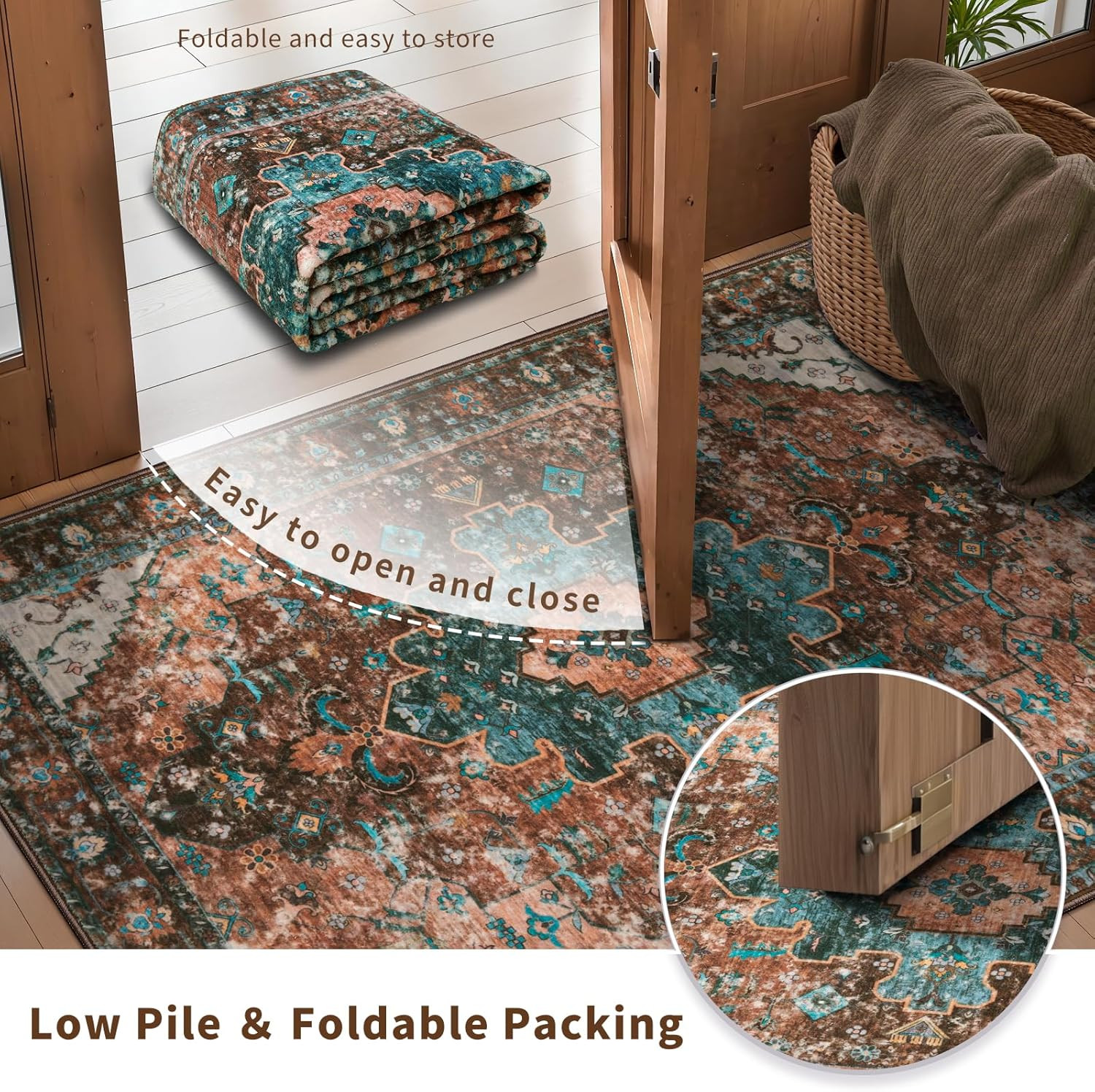 Washable Vintage Area Rug, 2X3Ft Small Boho Rug, Ultra Soft Rugs for Entryway, N