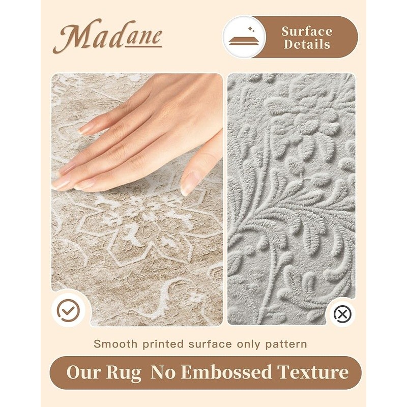 Machine Washable Soft Area Rug Non-Slip Backing Eco-Friendly Kids Pets Friendly